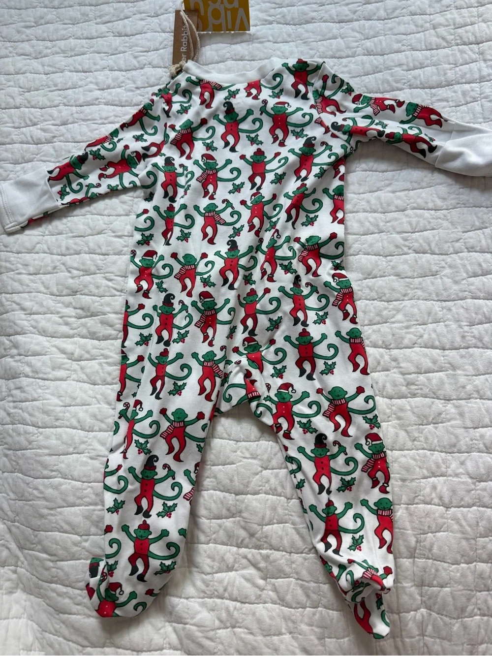 Roller Rabbit White One-Piece Pajamas with Red & Green Monkey Print